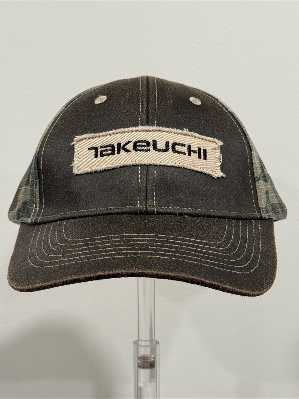 Takeuchi Men's Brown/Camo Adjustable Velcro Back Distressed Logo Patch Cap